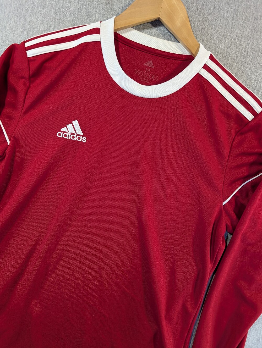 Adidas Climalite Classic T-Shirt Men's Medium Red White Stripes Long Sleeve